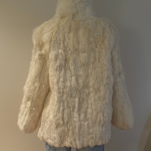 White Rabbit Genuine Fur Coat Vintage Luxury Volume Ilana Pockets S/M - Picture 6 of 9